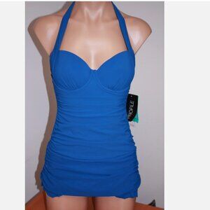 NWT Profile Swimsuit 1 one pc attached Dress Sz D cup Ocean Blue